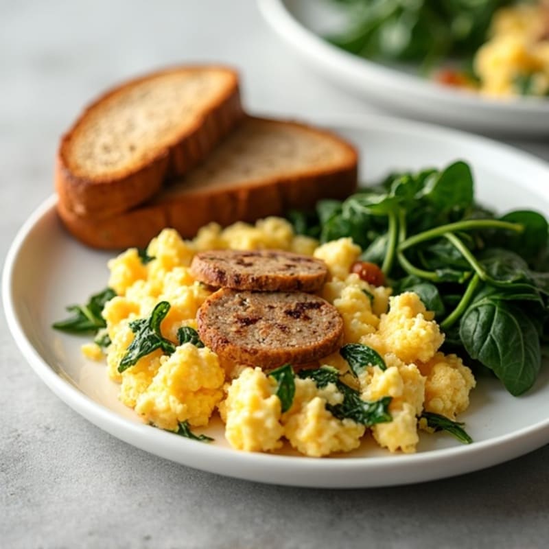 Egg White Spinach Scramble with Turkey Sausage
