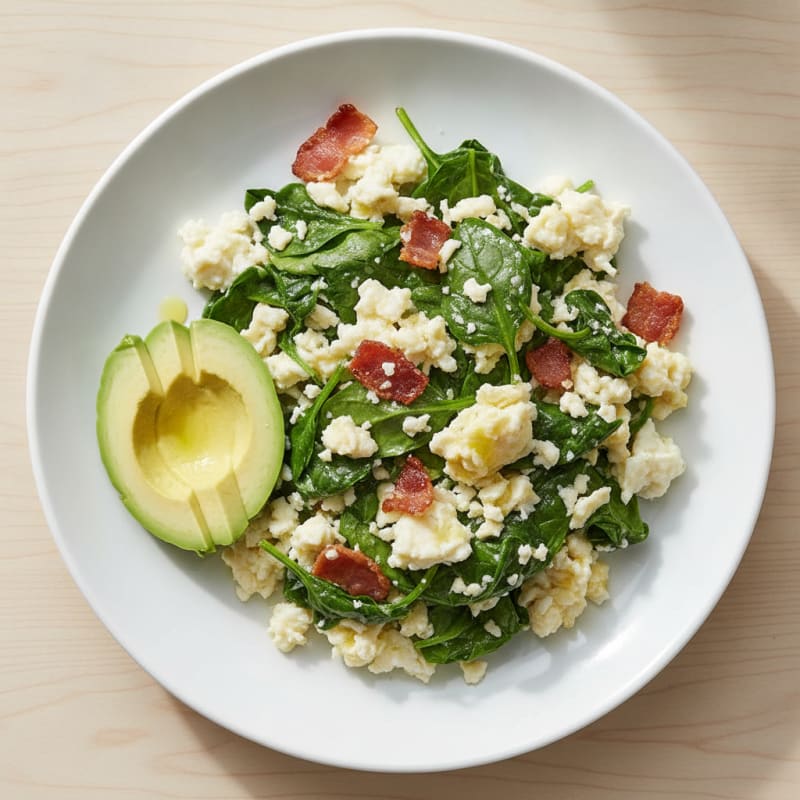 Egg White Scramble with Spinach and Turkey Bacon