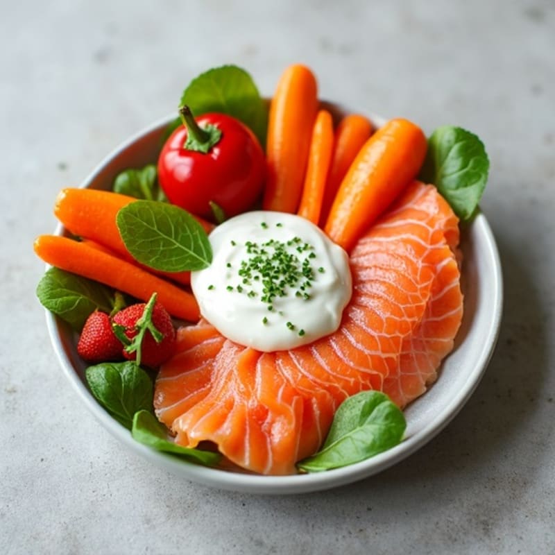 Smoked Salmon and Crispy Vegetable Plate with Creamy Chive Spread