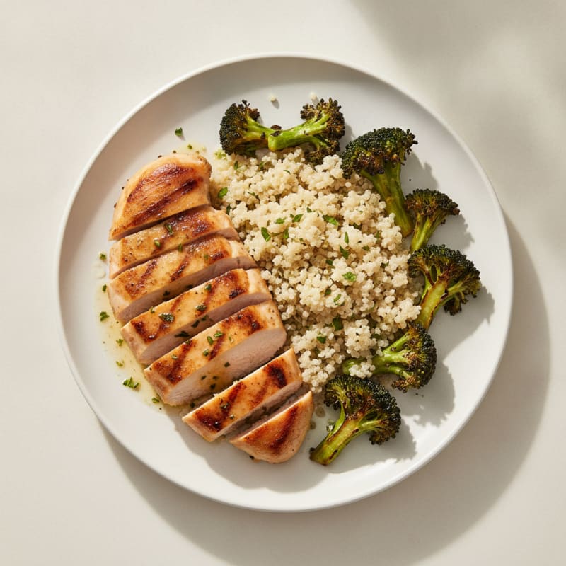 Grilled Chicken Breast with Quinoa and Roasted Broccoli