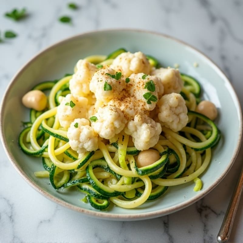 Creamy Cashew Cauliflower Alfredo with Zucchini Noodles