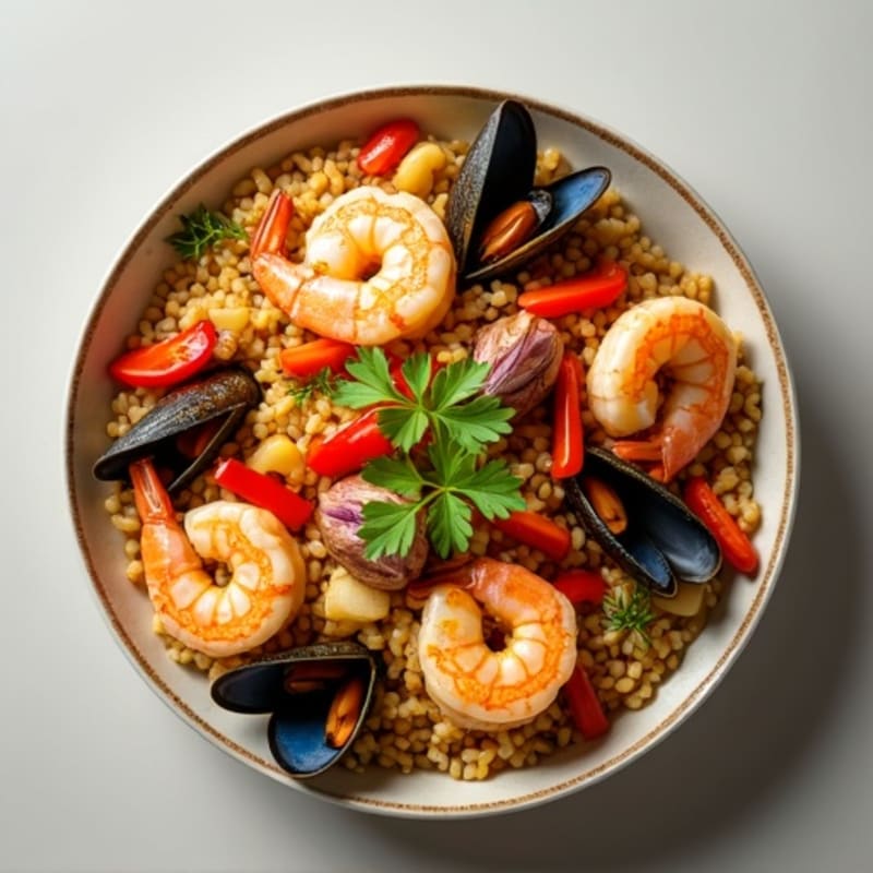 Saffron-Spiced Shrimp and Seafood Rice Skillet