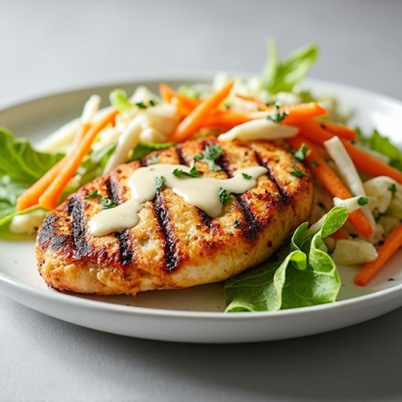 Grilled Chicken Breast with Crunchy Slaw and Greek Yogurt Dressing