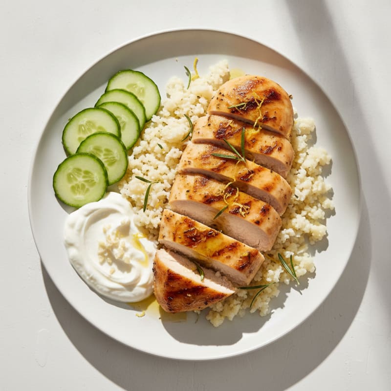 Lemon Herb Roasted Chicken Breast with Cauliflower Rice