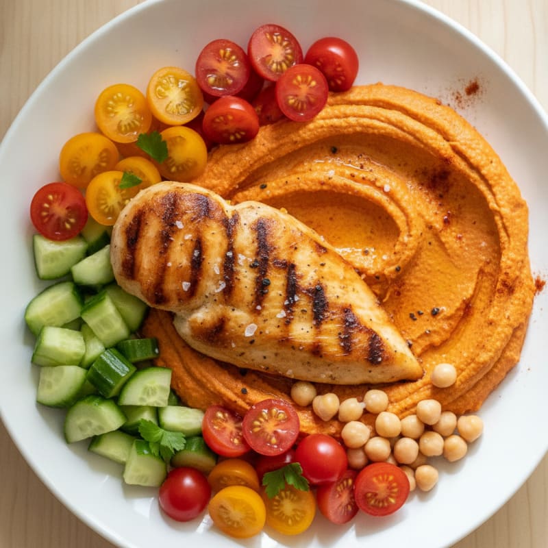 Roasted Red Pepper Hummus Chicken Bowl