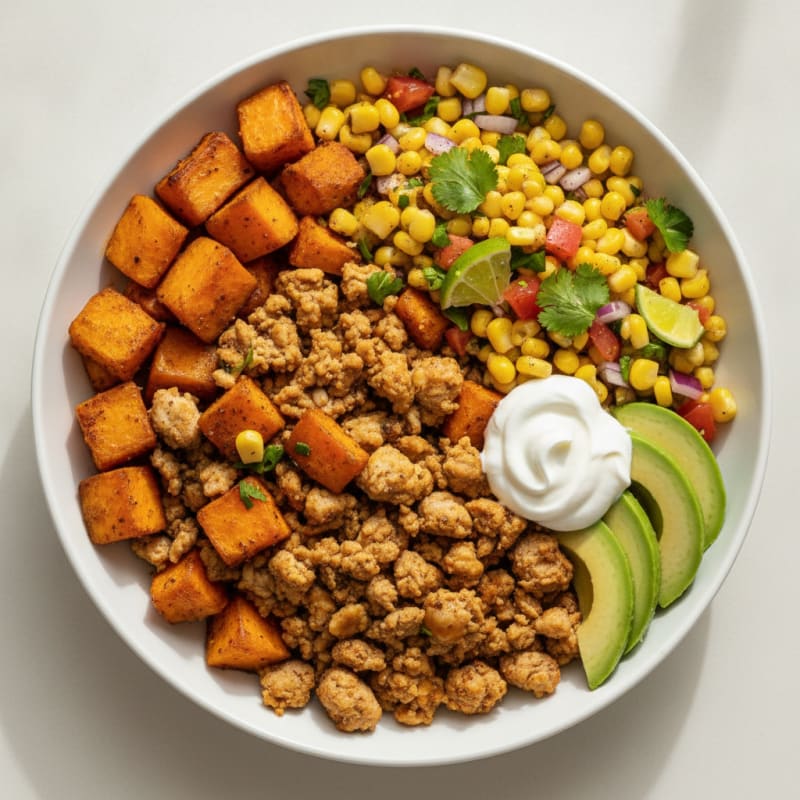Sweet Potato and Corn Salsa Taco Bowl