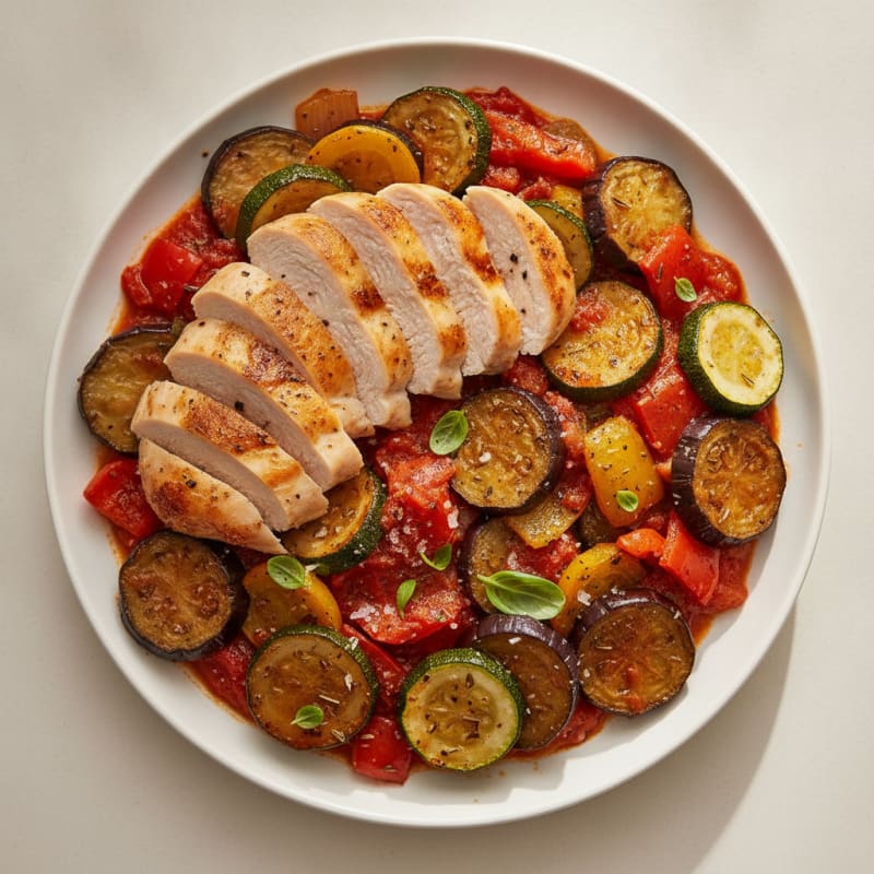 Roasted Vegetable Ratatouille with Herbed Chicken