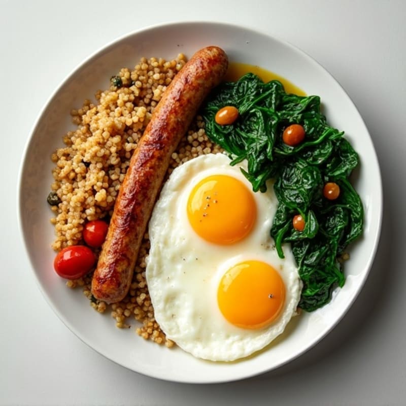 Egg White Scramble with Turkey Sausage, Sautéed Spinach & Quinoa