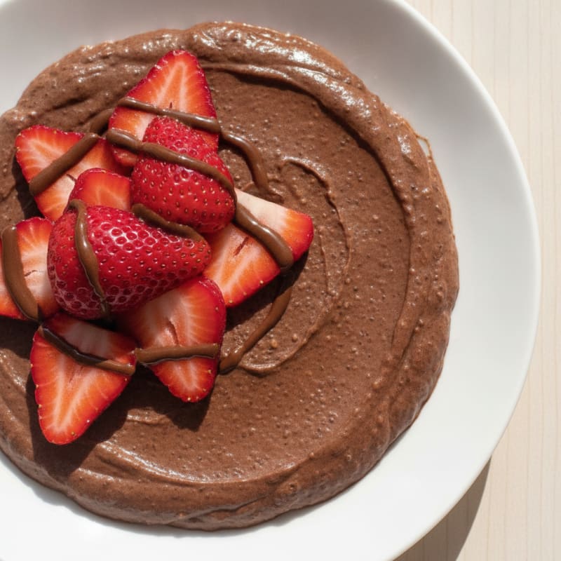 Silky Chocolate Protein Chia Pudding with Fresh Strawberries