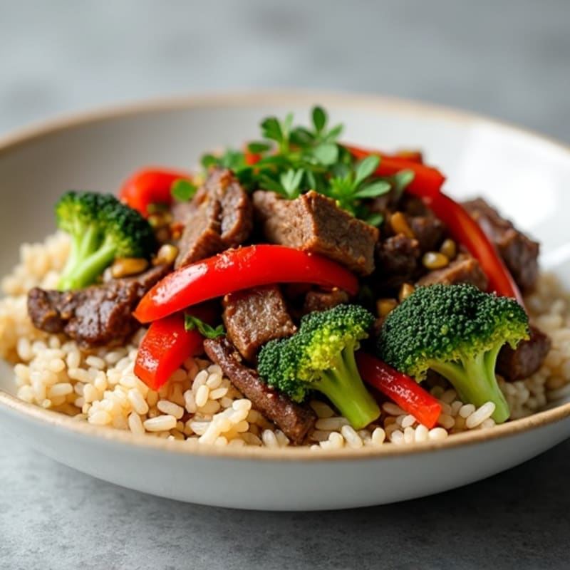 Ginger-Garlic Beef Stir-Fry with Brown Rice