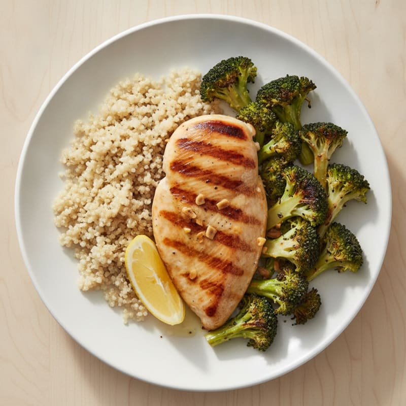 Grilled Chicken Breast with Quinoa and Roasted Broccoli