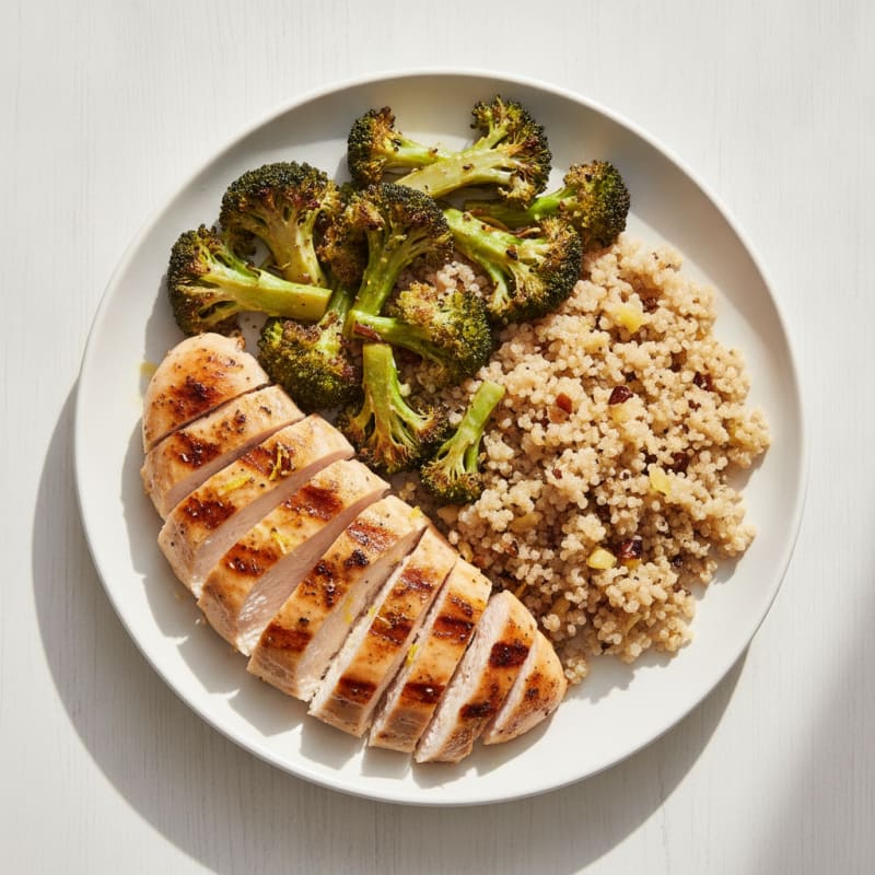 Grilled Chicken Breast with Roasted Broccoli and Quinoa