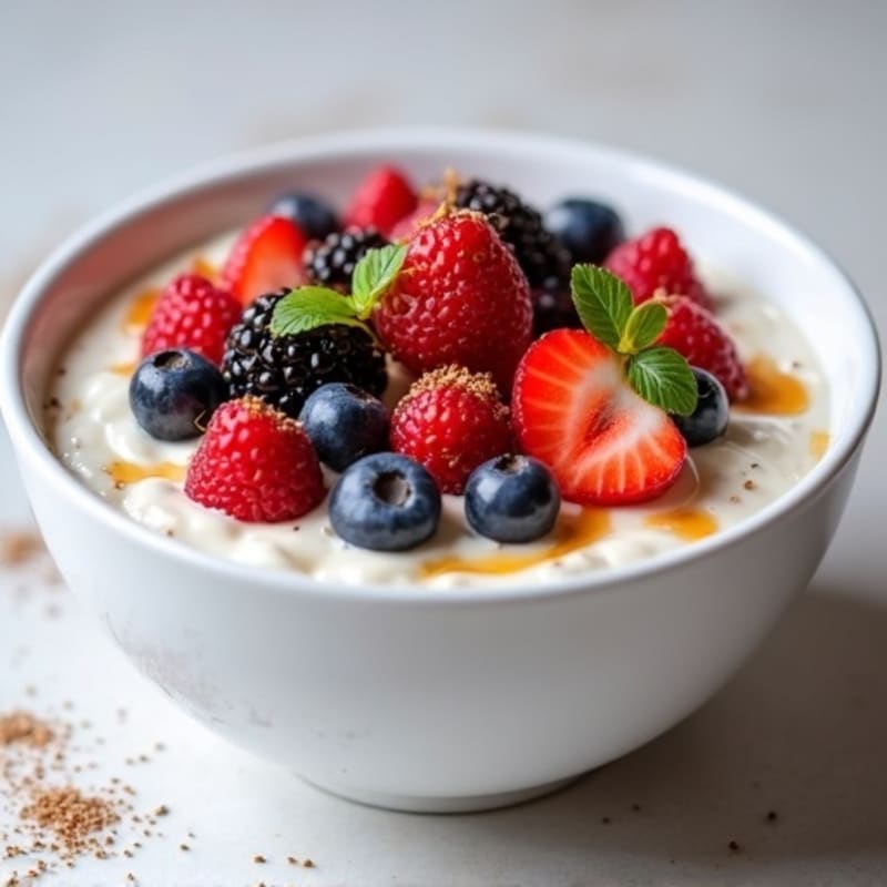 Creamy Greek Yogurt Bowl with Mixed Berries and Vanilla Protein Powder