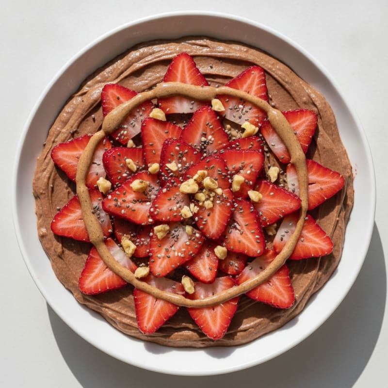 Silky Chocolate Protein Pudding with Sliced Strawberries