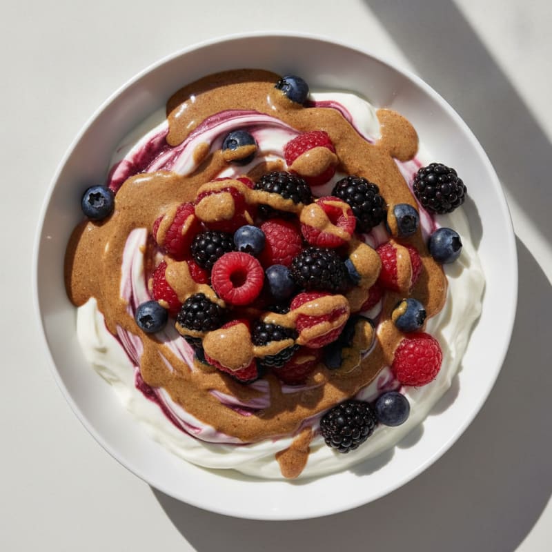 Greek Yogurt Protein Bowl with Mixed Berries and Almond Butter