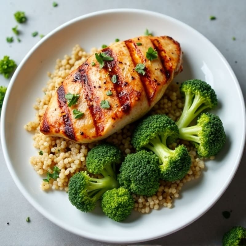 Grilled Chicken Breast with Quinoa and Steamed Broccoli