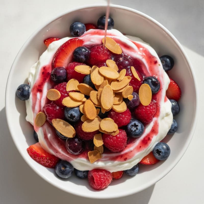 Greek Yogurt Protein Parfait with Mixed Berries and Almonds