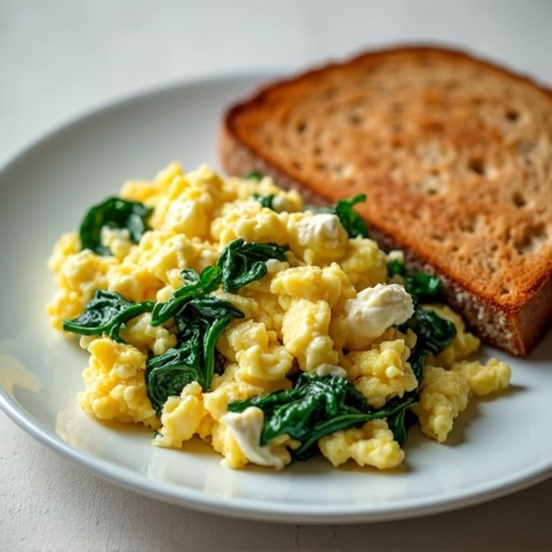 Egg White Scramble with Cottage Cheese and Sautéed Spinach