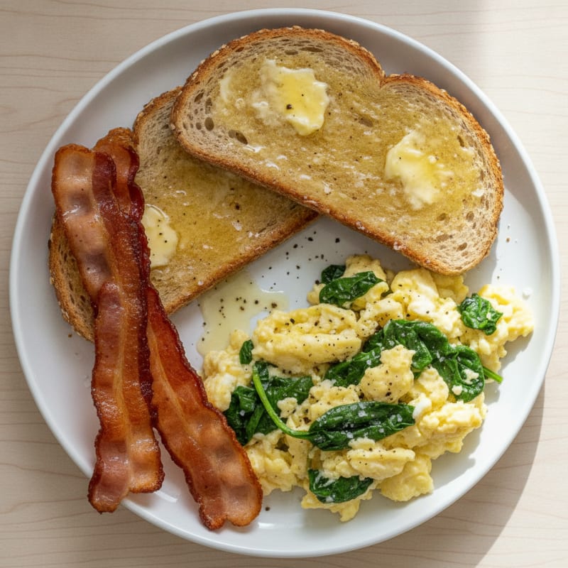 Turkey Bacon and Buttered Toast with Protein Scramble