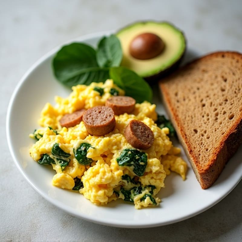 Egg White Scramble with Turkey Sausage and Spinach