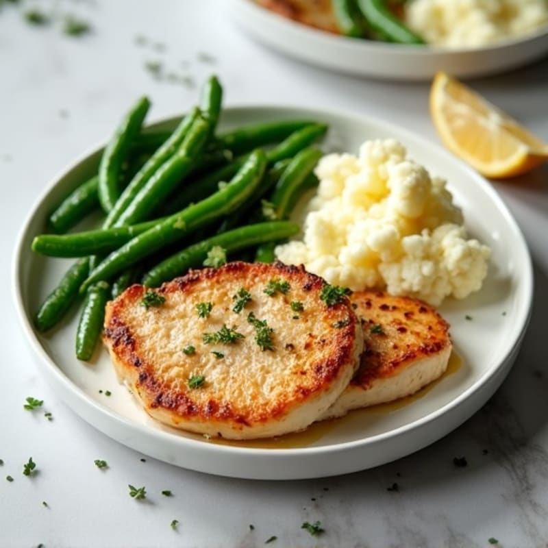 Seared Turkey Breast with Garlic Green Beans and Mashed Cauliflower