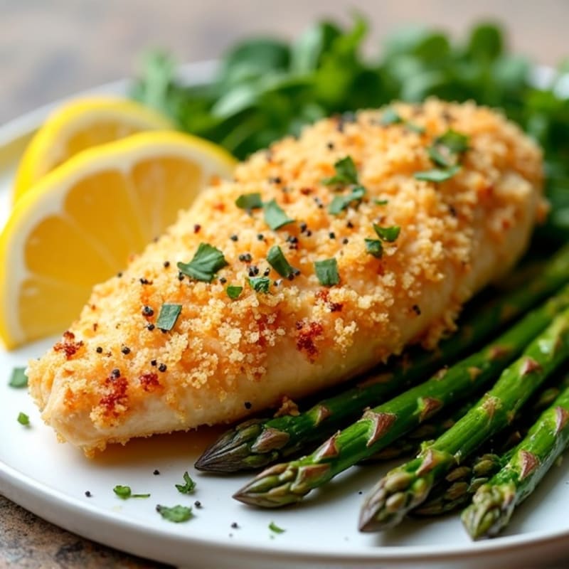 Crispy Lemon Garlic Chicken with Roasted Asparagus