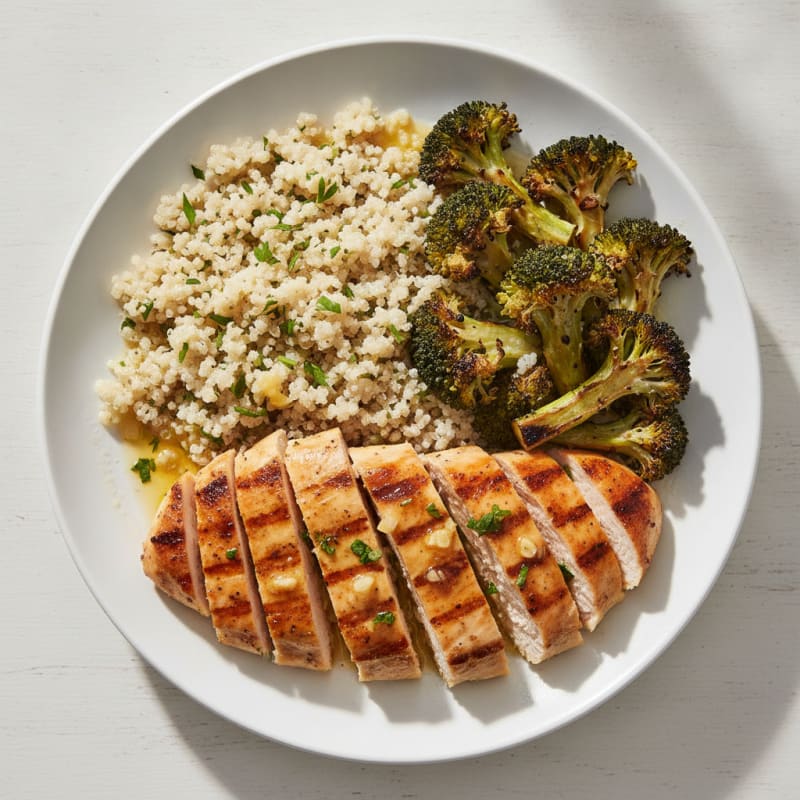 Grilled Chicken Breast with Quinoa and Roasted Broccoli