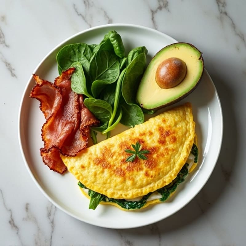 Egg White Spinach Omelette with Grilled Turkey Bacon