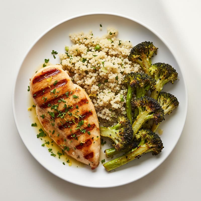 Grilled Chicken Breast with Quinoa and Roasted Broccoli
