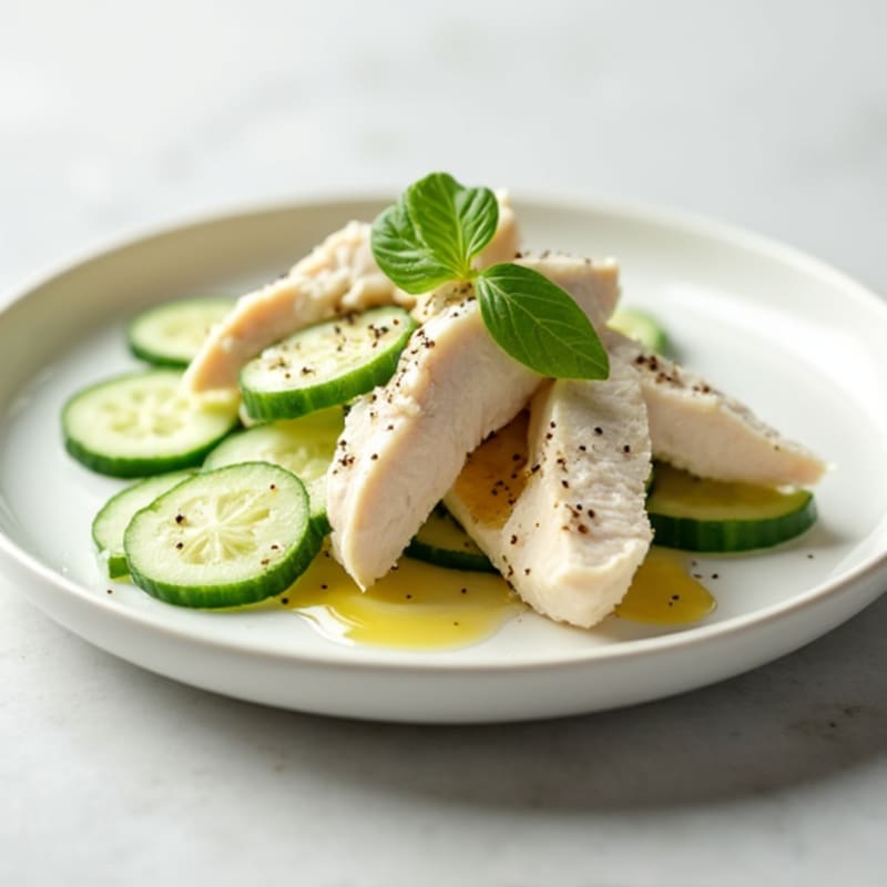 Cottage Cheese with Sliced Chicken Breast and Cucumber