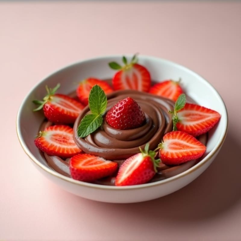 Silky Chocolate Protein Pudding with Sliced Strawberries