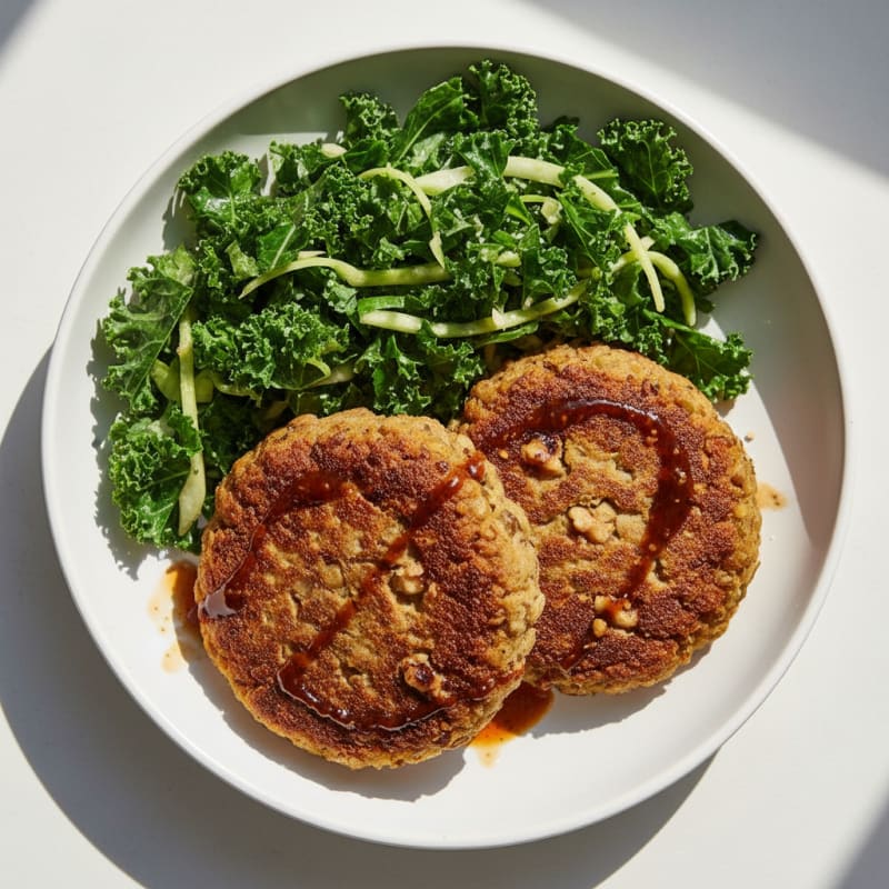 Lentil Walnut Protein Patties with Crunchy Kale Slaw