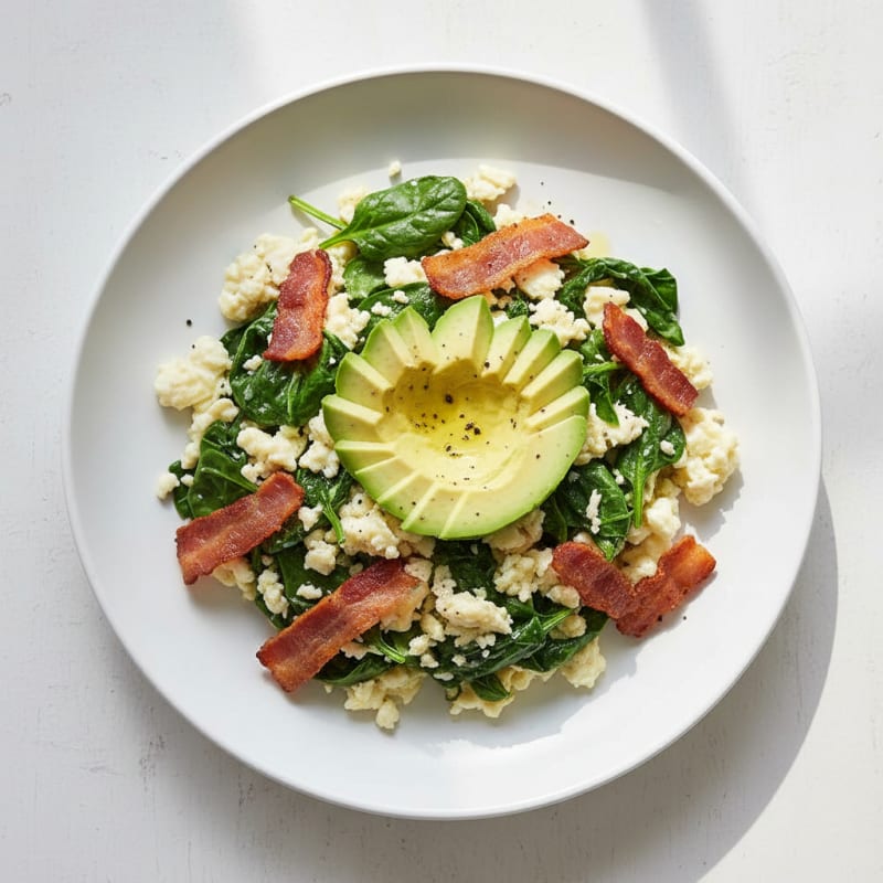 Egg White Spinach Scramble with Turkey Bacon
