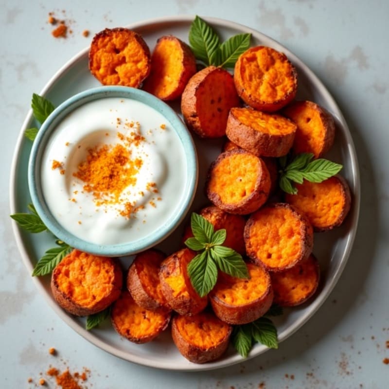 Crispy Roasted Sweet Potato Bites with Protein-Packed Greek Yogurt Dip