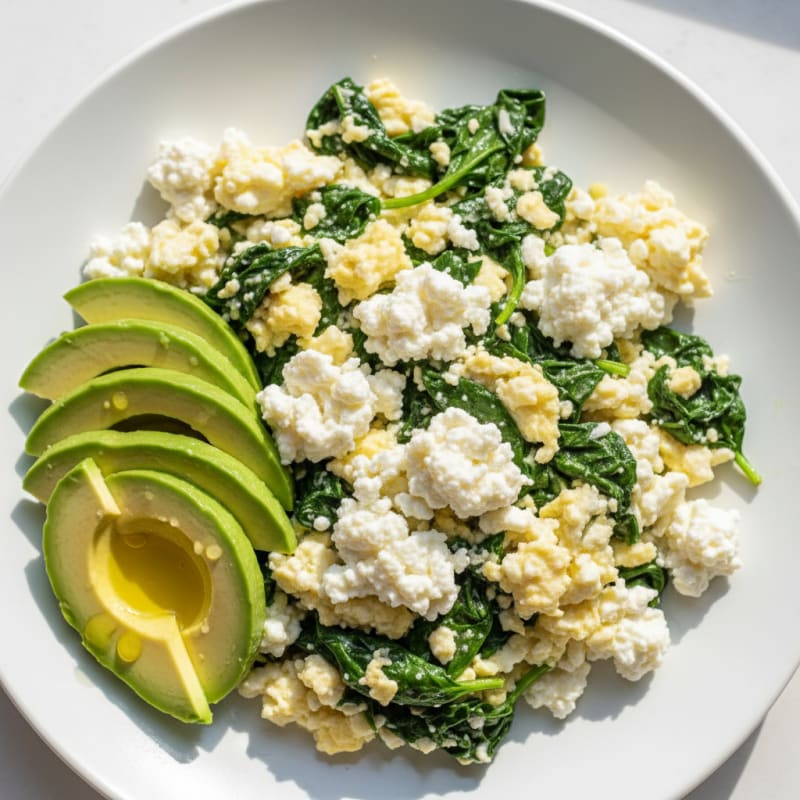 Egg White Spinach Scramble with Cottage Cheese