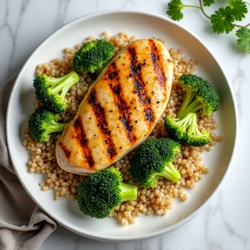 Grilled Chicken Breast with Quinoa and Roasted Broccoli