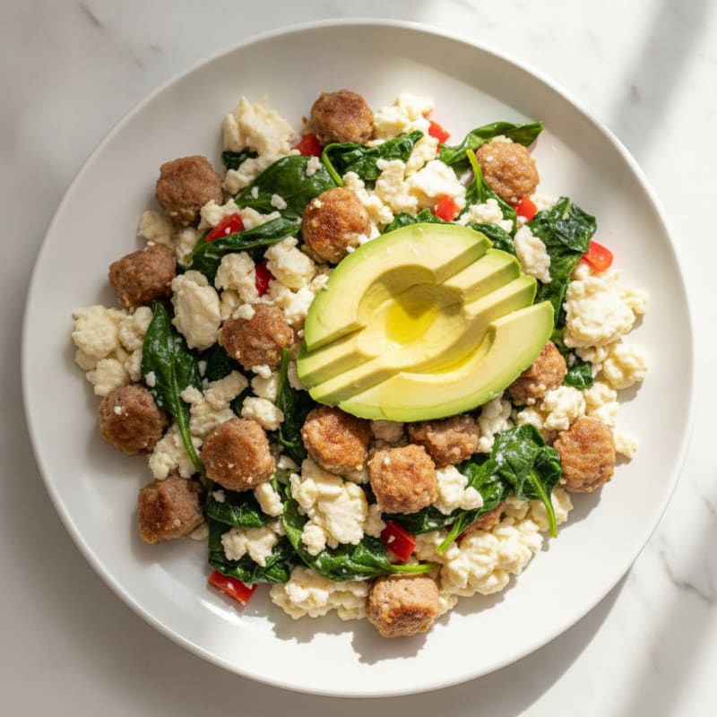 Egg White Scramble with Turkey Sausage and Spinach