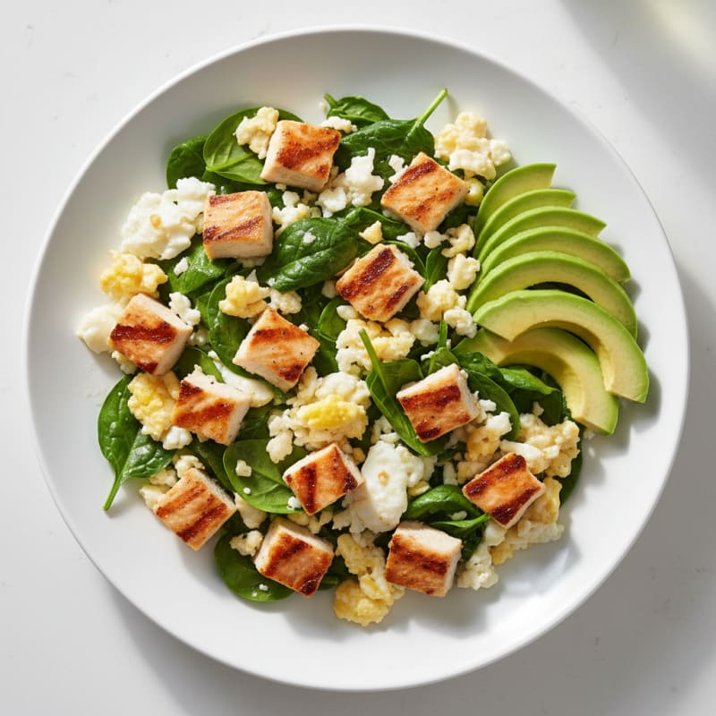 Egg White and Spinach Scramble with Grilled Chicken
