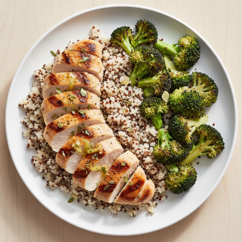 Grilled Chicken Breast with Quinoa and Roasted Broccoli