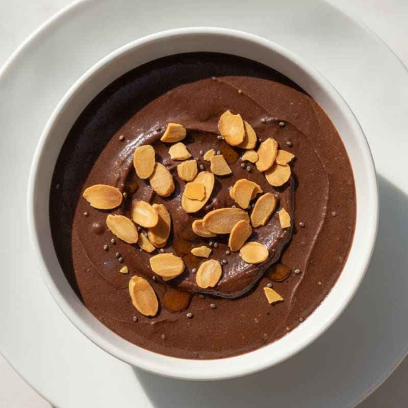 Silky Chocolate Protein Pudding with Sliced Almonds