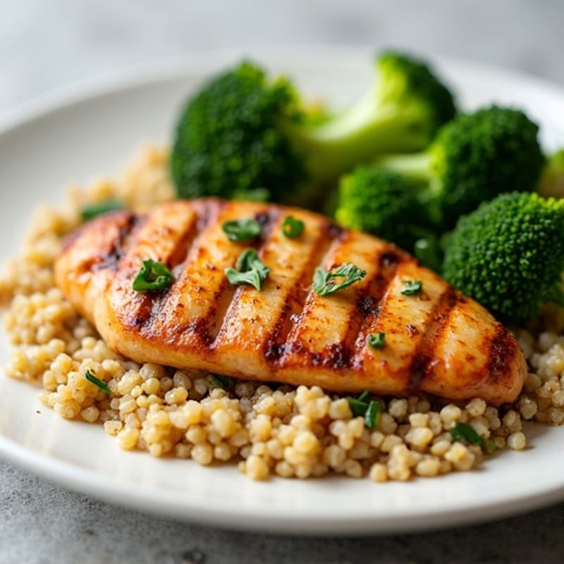 Grilled Chicken Breast with Quinoa and Roasted Broccoli