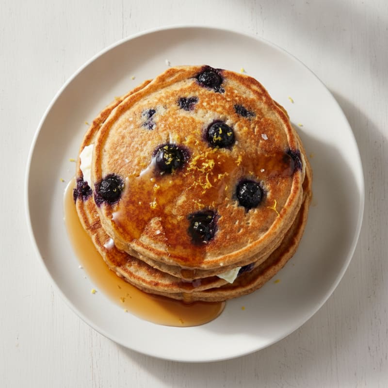 Blueberry Ricotta Pancakes with Maple Syrup