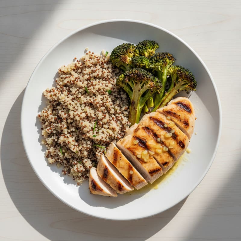 Grilled Chicken Breast with Quinoa and Roasted Broccoli
