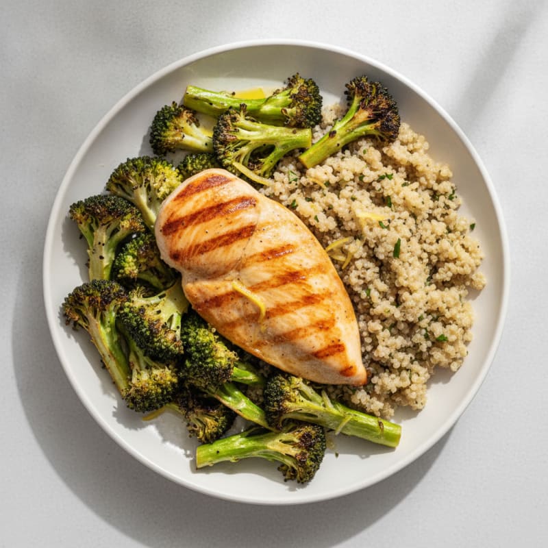 Grilled Chicken Breast with Roasted Broccoli and Quinoa