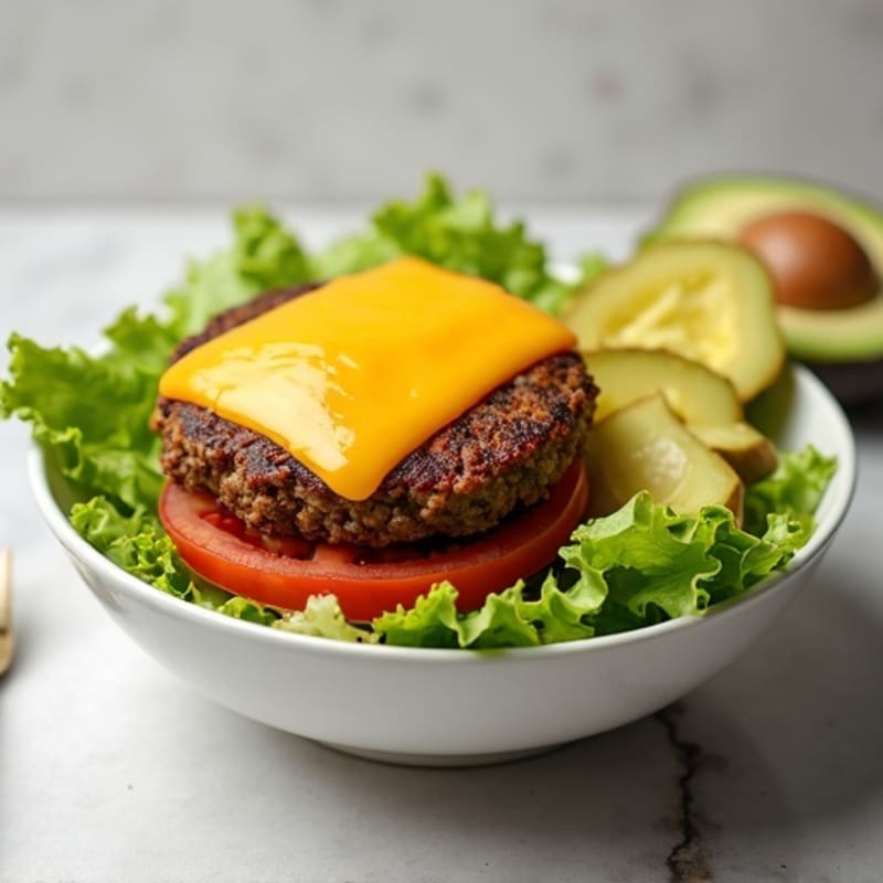 Lean Ground Beef Cheeseburger Bowl with Crispy Lettuce and Tangy Pickles