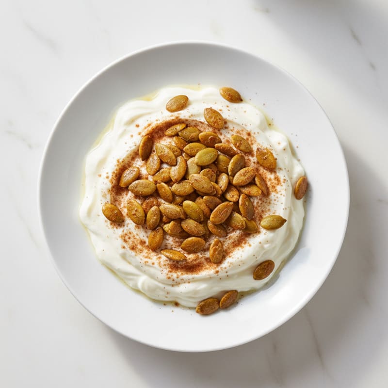 Creamy Protein Yogurt with Cinnamon and Toasted Pumpkin Seeds