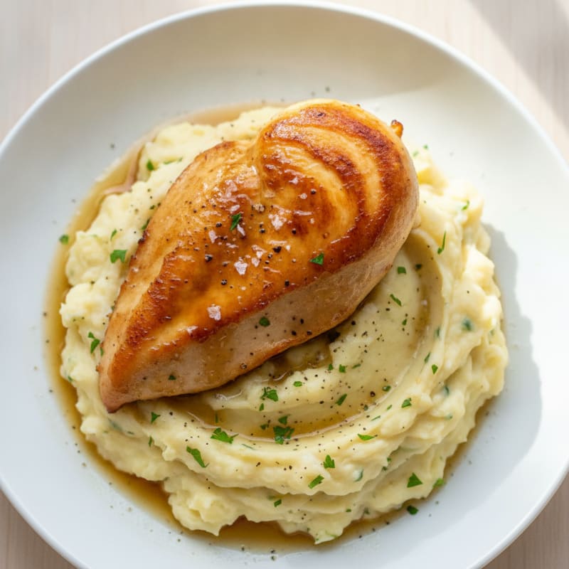 Buttery Garlic Mashed Potatoes with Herb-Roasted Chicken