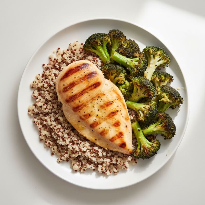 Grilled Chicken Breast with Quinoa and Roasted Broccoli