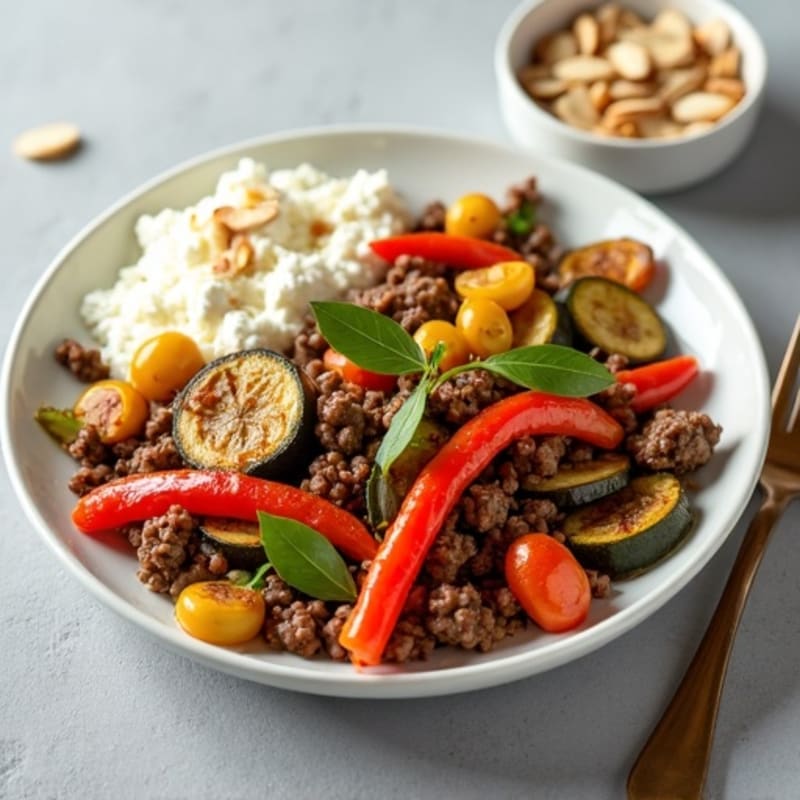 Ground Beef and Roasted Vegetable Stir-Fry with Cottage Cheese