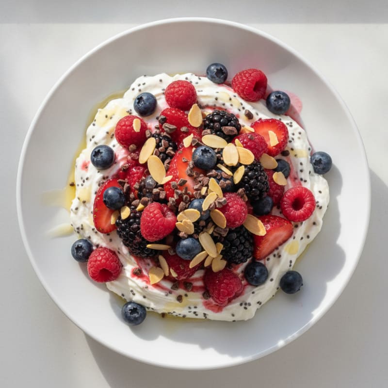 Greek Yogurt Protein Mousse with Mixed Berries